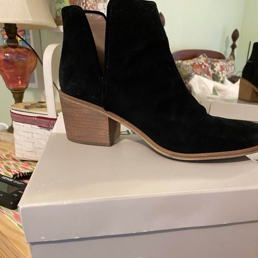 BP ankle booties, black suede size 10